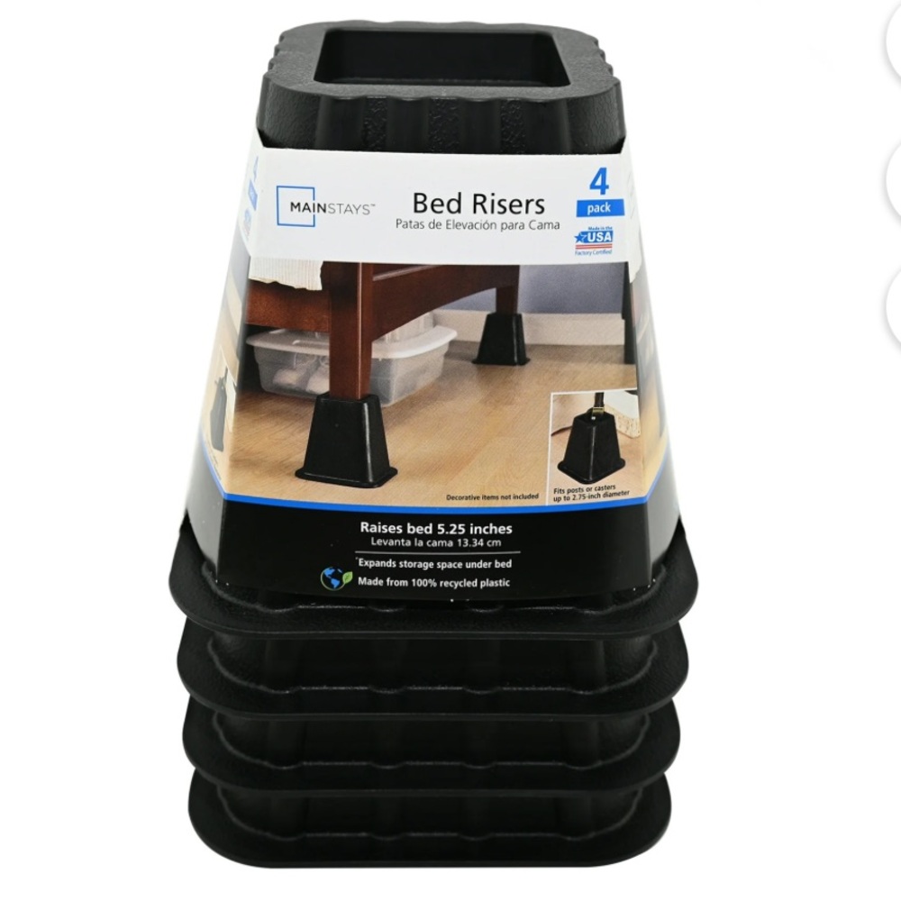 {Mainstays} Black Bed Risers, Raise Your Bed to Create Storage Space, 4 Pack